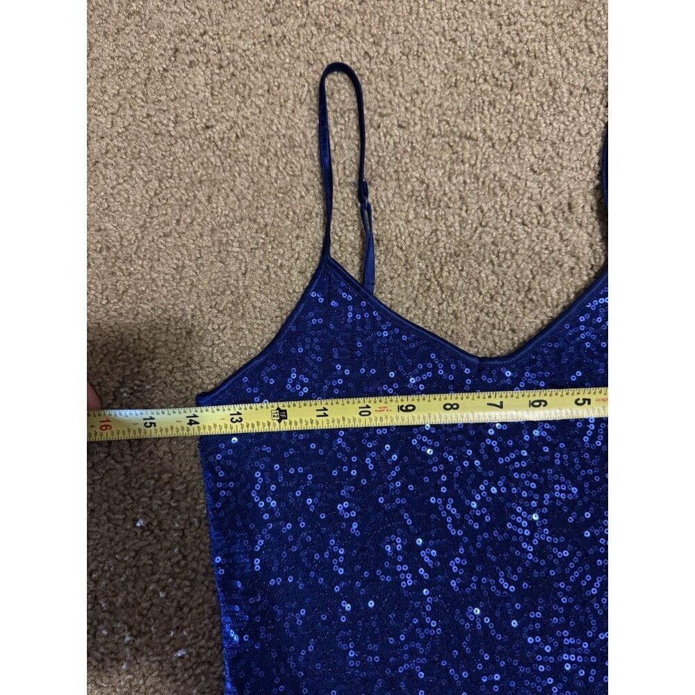 EXPRESS Sequin Shimmering Tank Top SMALL Blue Preppy Party Feminine Y2k Concert - Picture 7 of 8